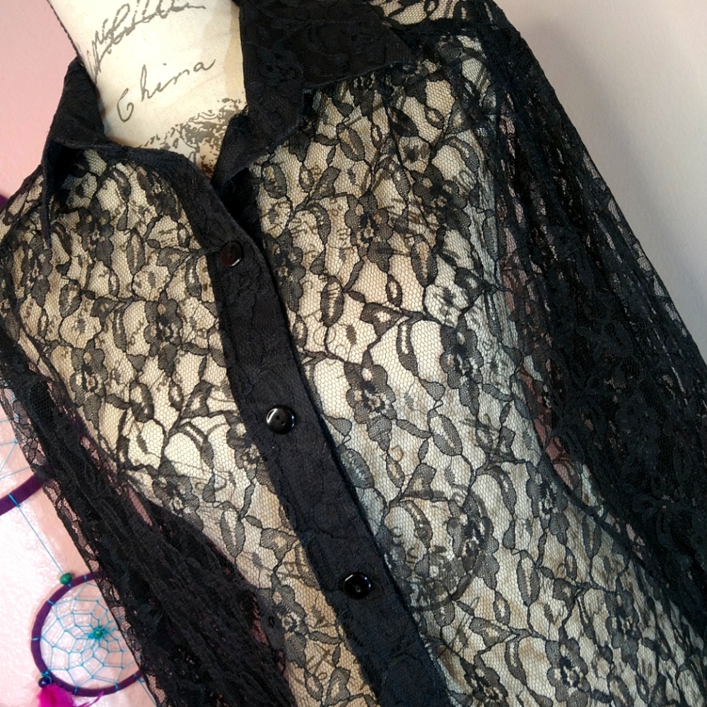 Vintage Collared Lace cover Button down By Joro Fashions